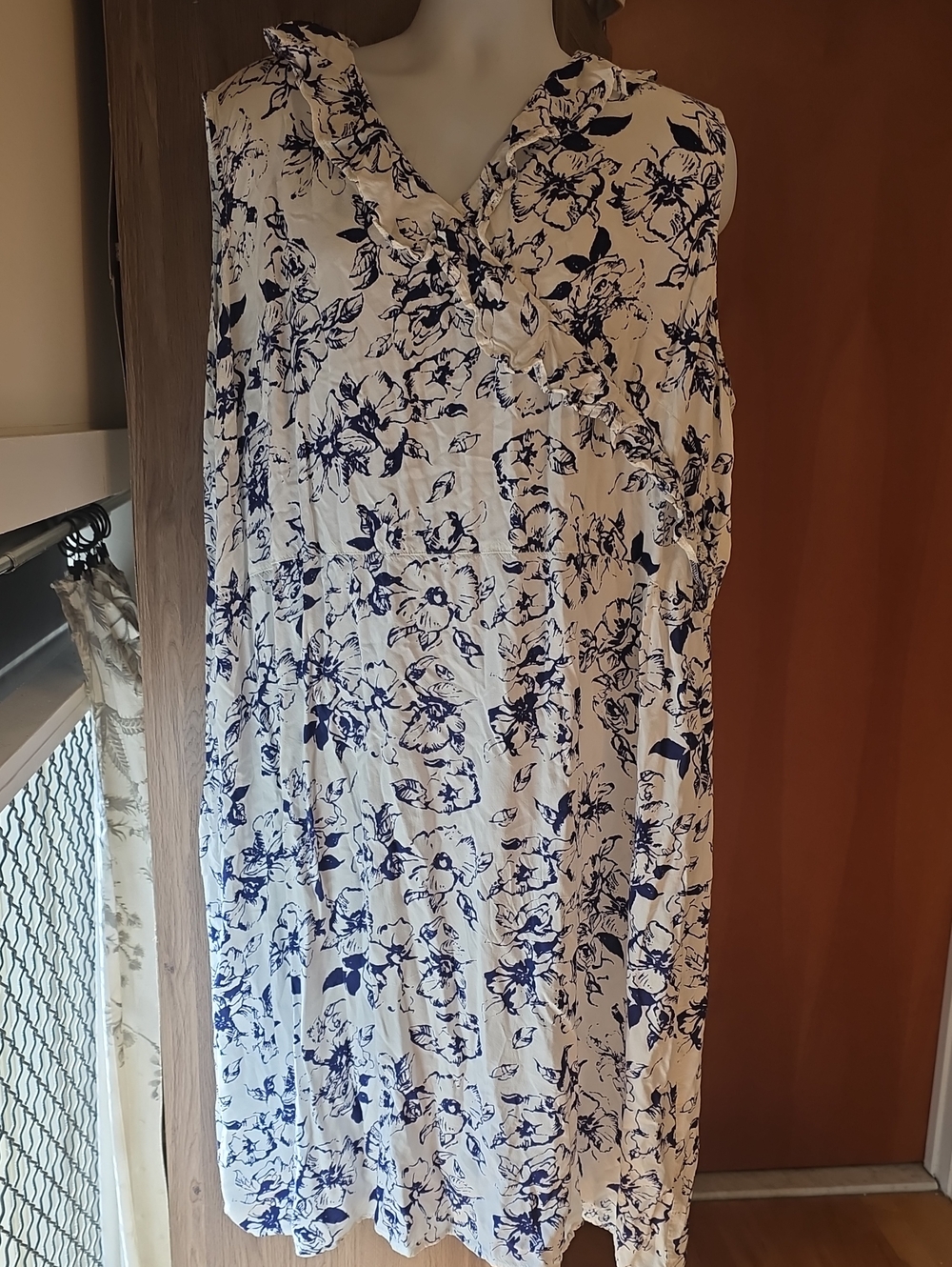 🌸Anthony Richards Women Plus Size Floral  Dress Sleeveless Belted White Blue
